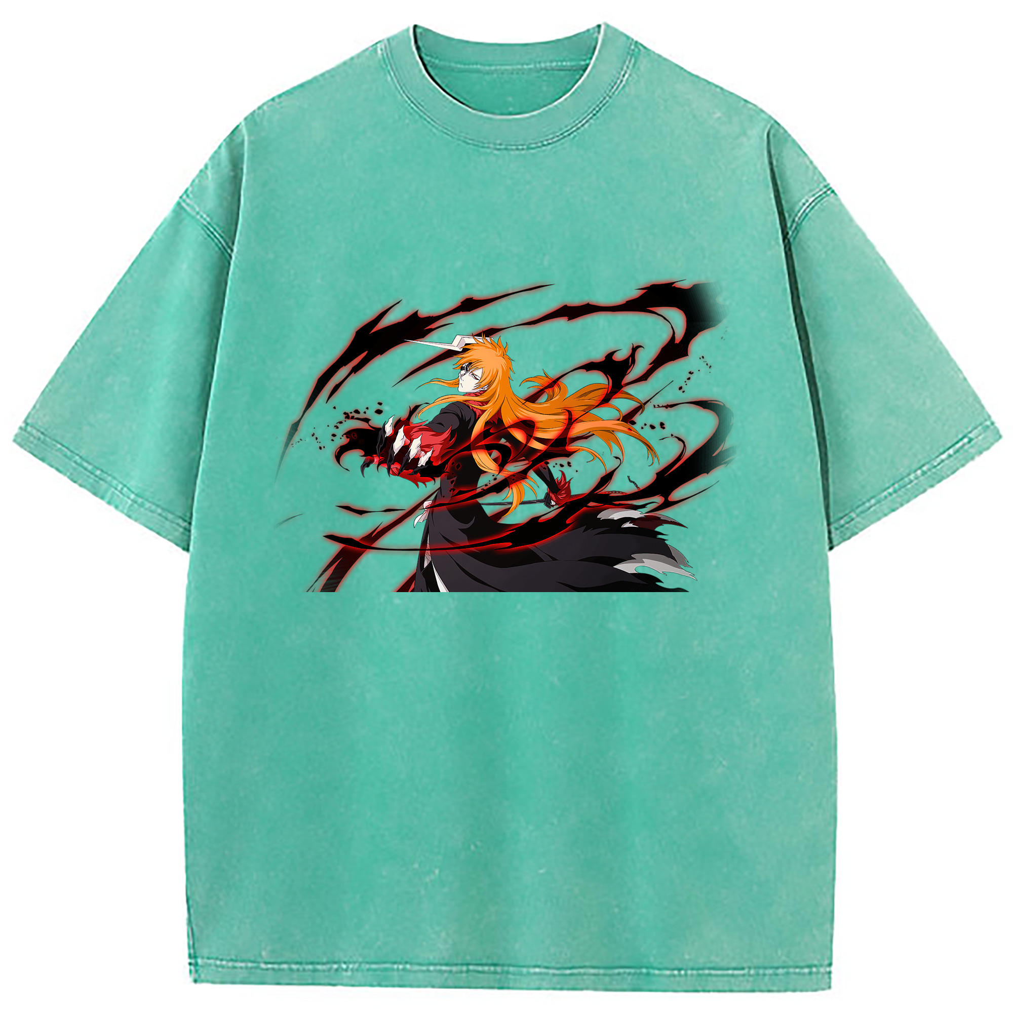 （画像用） ブリーチ 黒崎一護（くろさき いちご）BLEACH Kurosaki Ichigo 綿100% ヴィンテージ風 半袖Tシャツ（フロントプリント）